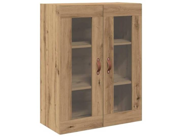Wandschrank Artisan-Eiche 69,5 x 34 x 90 cm Holzwerkstoff Glastür mit Teilbereich, Holzwerkstoff-Rücken, D-Griffe aus Bronze, Regale, wandmontiert, Wohnzimmer
