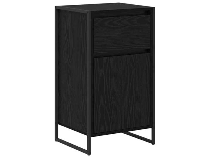 GFMGUEMV Sideboard in Schwarz Eichen-Optik Holzwerkstoff mit Stahlrahmen Industrielles Design, verstellbare Regalböden, robuste Mischung aus Holzwerkstoff und Stahl