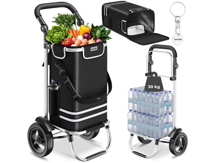 Chariot de courses SHOPPER, 3 en 1, pliable, avec sac isotherme - noir