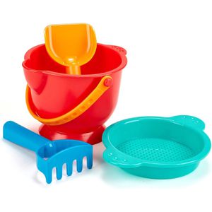 Hape Sandspielzeug E4056, Grundausstattung, mit Eimer, Schaufeln, Rechen und Sieb, 4 Teile