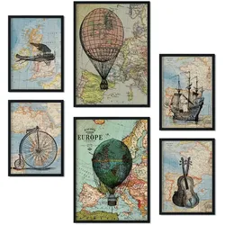 POSTER Set Mit 6 Vintage Maps Sammlung A3 & A4 Rahmenlos