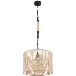 Pendellampe Hängeleuchte Wohnzimmer Hanfseil Deckenlampe Metall Kette, Metall schwarz, 1x E27 Fassung, DxH 31x120 cm