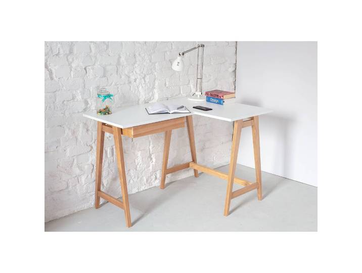 Bureau d’angle 115cm Tiroir à gauche Blanc/Blanc
