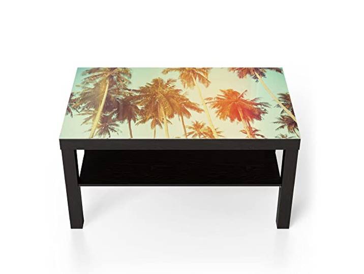 DEQORI Glastisch schwarz groß 90x50 cm Motiv Palmen mit Farbfilter ausgefallener Beistelltisch aus Glas Hochglanz Couchtisch fürs Wohnzimmer moderner Couch Tisch mit Design
