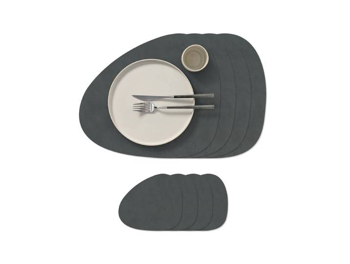 Lind DNA - Geschenkset Curve L, Nupo anthrazit (4 Tischsets + 4 Glasuntersetzer)