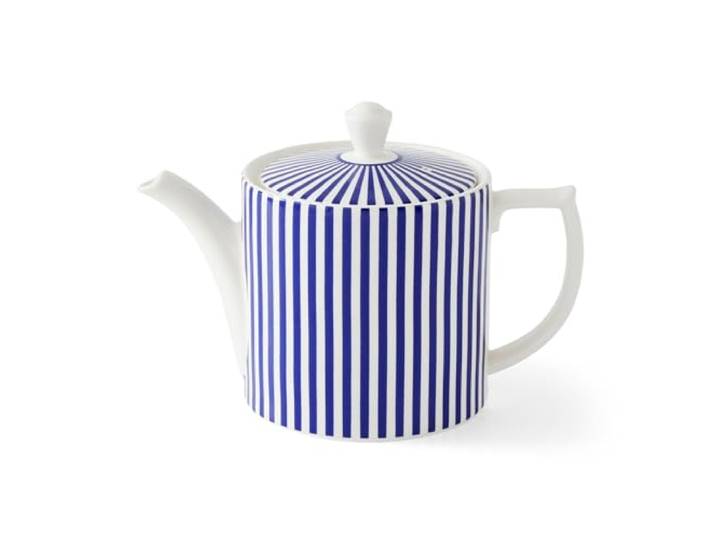 Spode Steccato Keramik-Teekanne, 1050 ml, blauer gestreifter Akzent, mikrowellen- und spülmaschinenfest, für Brunch, Servieren von Nachmittagstee oder für ein gemütliches Teeritual zu Hause