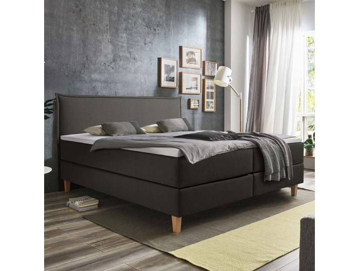 HOMELIV. Boxspringbett Zibo Webstoff 140x200cm Box ohne Federung Härtegrad: H3 Dunkelgrau skandinavisch