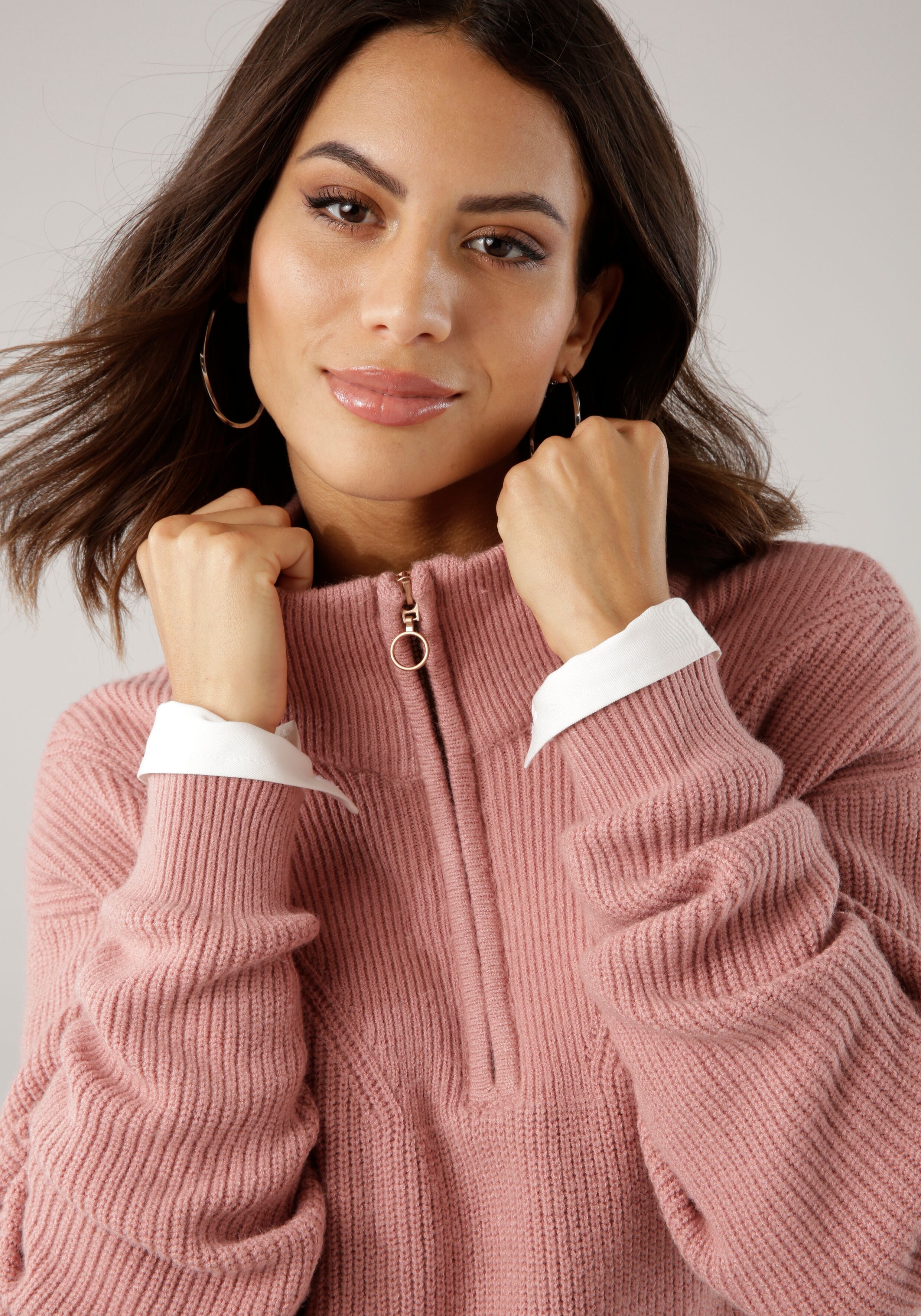 Troyer LAURA SCOTT, Damen, Gr. 46, rosa, Grobstrick, Obermaterial: 50% Viskose, 28% Polyester, 22% Polyamid, clean, unifarben, figurumspielend hüftlang, Bündchen, Pullover Troyer, kuscheliger Winterstrick, aus weicher Viskosemischung rosa 46