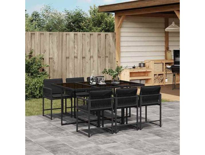 Ensemble à manger de jardin coussins 7pcs Noir Résine tressée 3211447