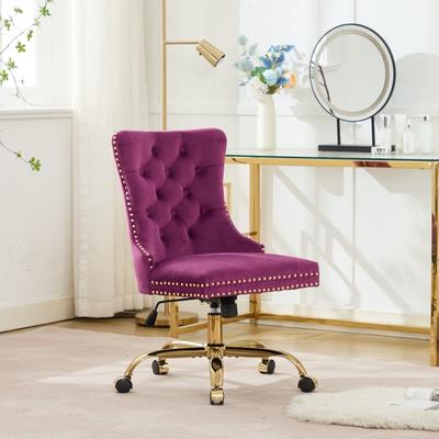 GDFStudio - Velvet Tufted Upholstered Home Office Chair with Golden Metal Base with Swivel Adjustment and Elegant Button Back