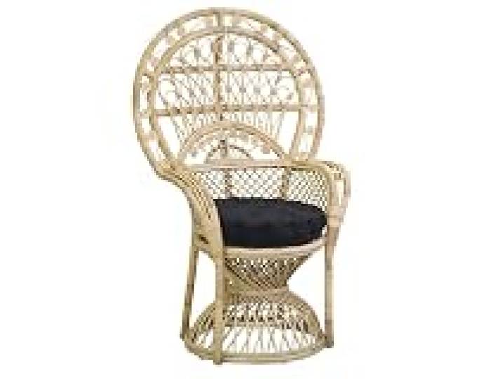 AUBRY GASPARD - Fauteuil Emmanuelle en Rotin Naturel avec Coussin Noir Garni Kapok - Tissu 100% Coton - Dimensions 77X56X117 cm - Hauteur D'Assise 40 cm - Noir - 77X56X117 cm
