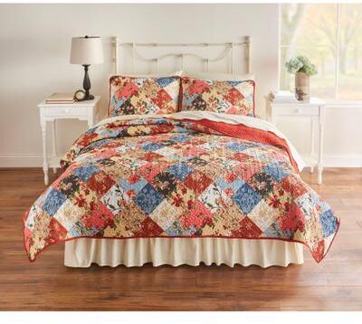 3-Pc. BH Studio Printed Patchwork Quilt Set by BH Studio in Red Multi (Size KING)