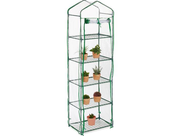 Relaxdays Gewächshaus Balkon, HBT: 193 x 58 x 36 cm, 5 Etagen, Eisen & PVC-Folie, Foliengewächshaus, transparent/grün