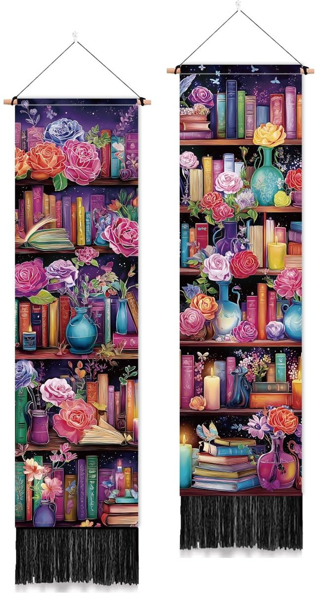 Omgoods Set van 2 Rozen Tapestry Wanddecoratie met Illustratie