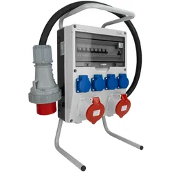 Baustromverteiler auf Ständer mit Kabel 2x32A 4x230V Typ E 63A IP44 mit 63A CEE-Stecker Mennekes Stromverteiler Doktorvolt DV-1697-F