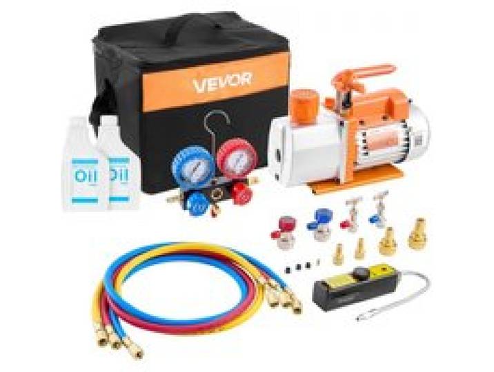 VEVOR Kit Pompe à Vide et Manomètre 7 CFM 198 L/min Pompe à Vide Climatisation à Palettes Rotatives 2 Étages avec Sac de Transport Compatible R134a R22 R410a pour Climatiseurs Automobiles Domestiques