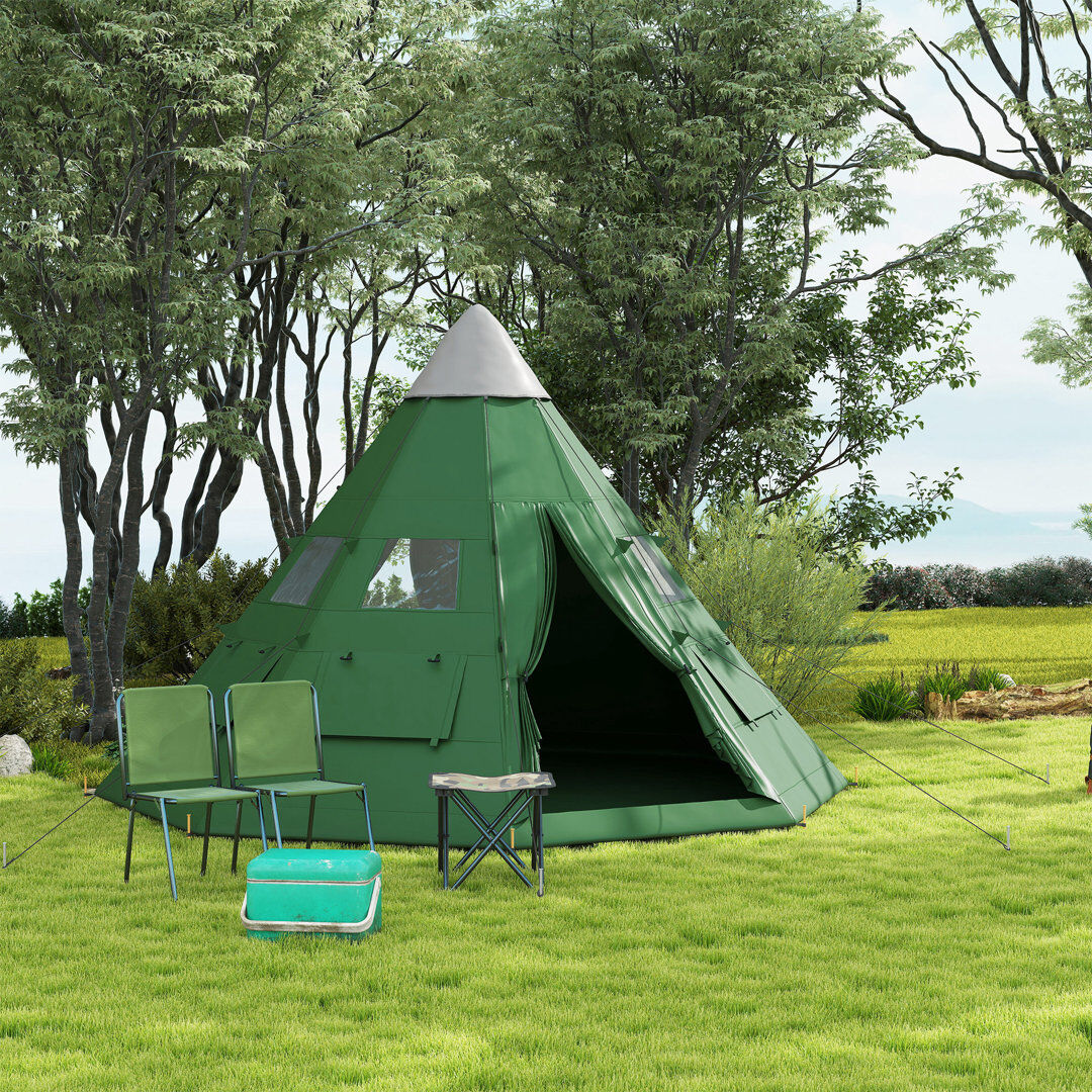 Brayden Studio Outsunny 6 Men Tent w/ Mesh Windows Sewn-in Floor Green 6 Person
