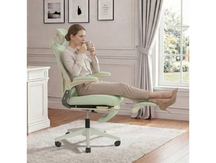 Chaise Bureau Ergonomique Pliable Verte Siège Maille FloraGrace Pour Bureau Gain De Place 62x48.5x129cm