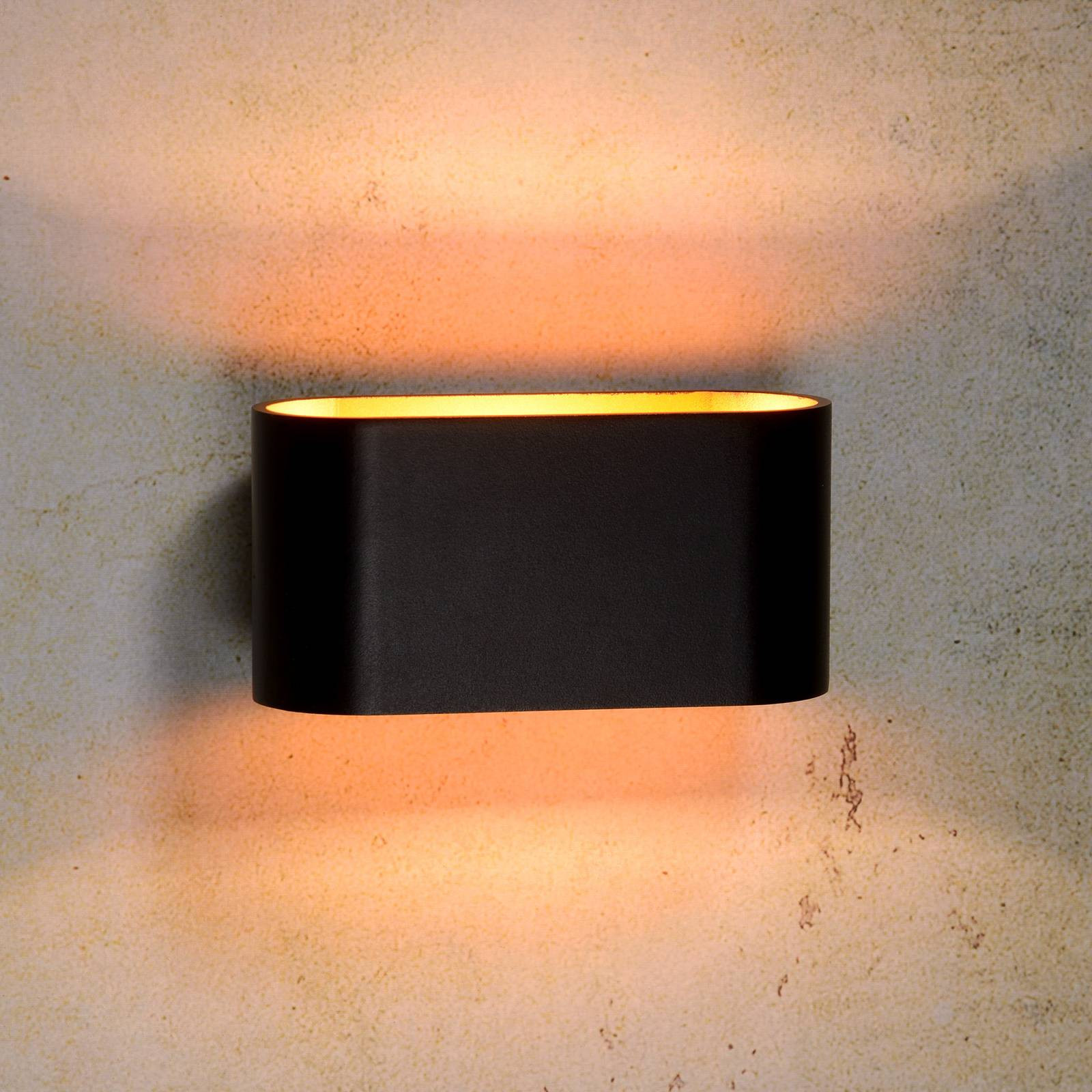 Lucide Xera Ovaal Wandlamp, Zwart en Goud/Messing, Aluminium, Modern, Dimbaar, G9, IP20