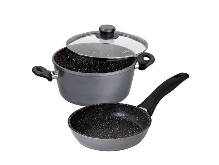 Stoneline Kochgeschirr-Set 3 Teilig, Grau, Metall, Kochgeschirr, Töpfe, Topfsets