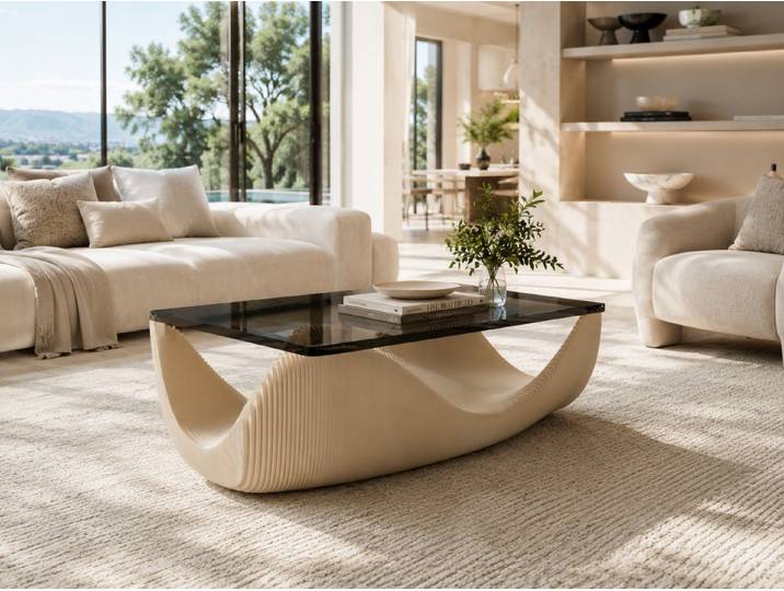 mukuhi Couchtisch Couchtisch Glas Holz 120x60 cm Wellen Design modern