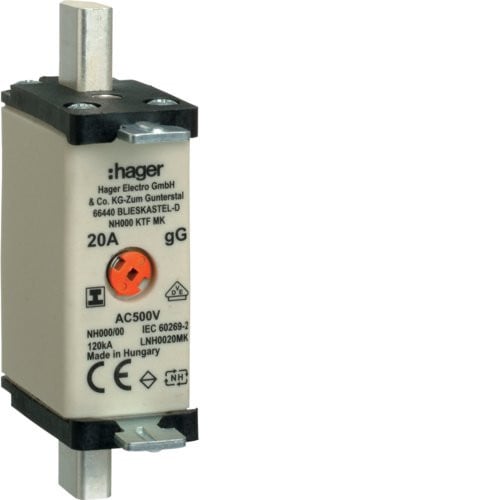 Hager LNH0020MK NH-zekering NH000 gG 50 0V 20A Isogreep