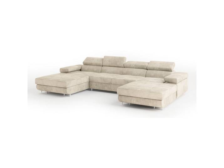 WOHNLANDSCHAFT LYKKE Creme Velours-Stoff mit Schlaffunktion