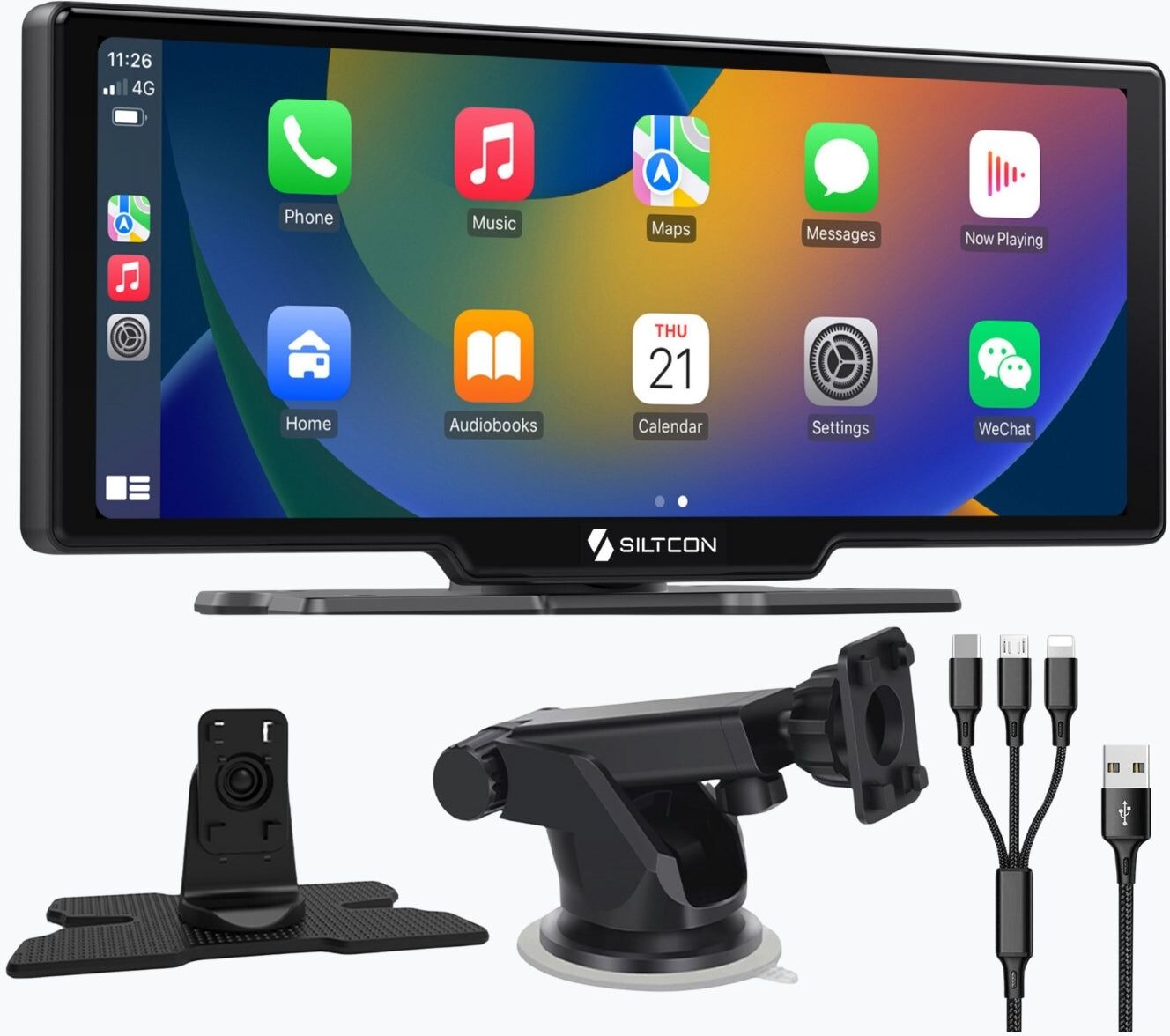 Siltcon® Geschikt voor CarPlay Scherm 10.26 Inch – Geschikt voor Android Auto Scherm – Draadloos - Navigatiesysteem Auto – Auto Scherm – Universeel – Touchscreen - Incl. Telefoonladers