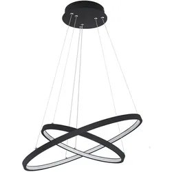 Pendelleuchte Ringe Decken Pendelleuchte Wohnzimmer Lampen schwarz-matt LED, Memoryfunktion Dimmbar, 1x LED 42W 1300Lm, DxH 51x120 cm