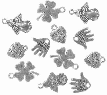 Anhänger "Glück", silber, 12–17 mm, 12 Stück