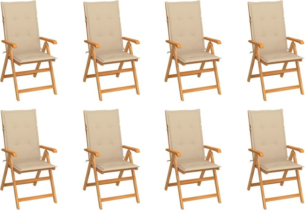 Verstellbare Klappstühle mit Kissen, 8-teilig, Massivholz Teakholz