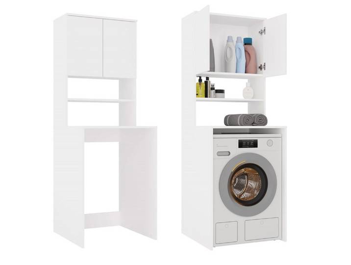 ibonto Badezimmer-Set Waschmaschinenumbauschrank POLA, 2 Türen, Ablage, Weiß