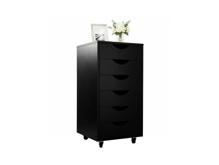 Relaxdays Rollcontainer Schwarz 6 Schubladen MDF 78 cm, Holzwerkstoff, Kunststoff, 40x78x40 cm, Büromöbel, Container