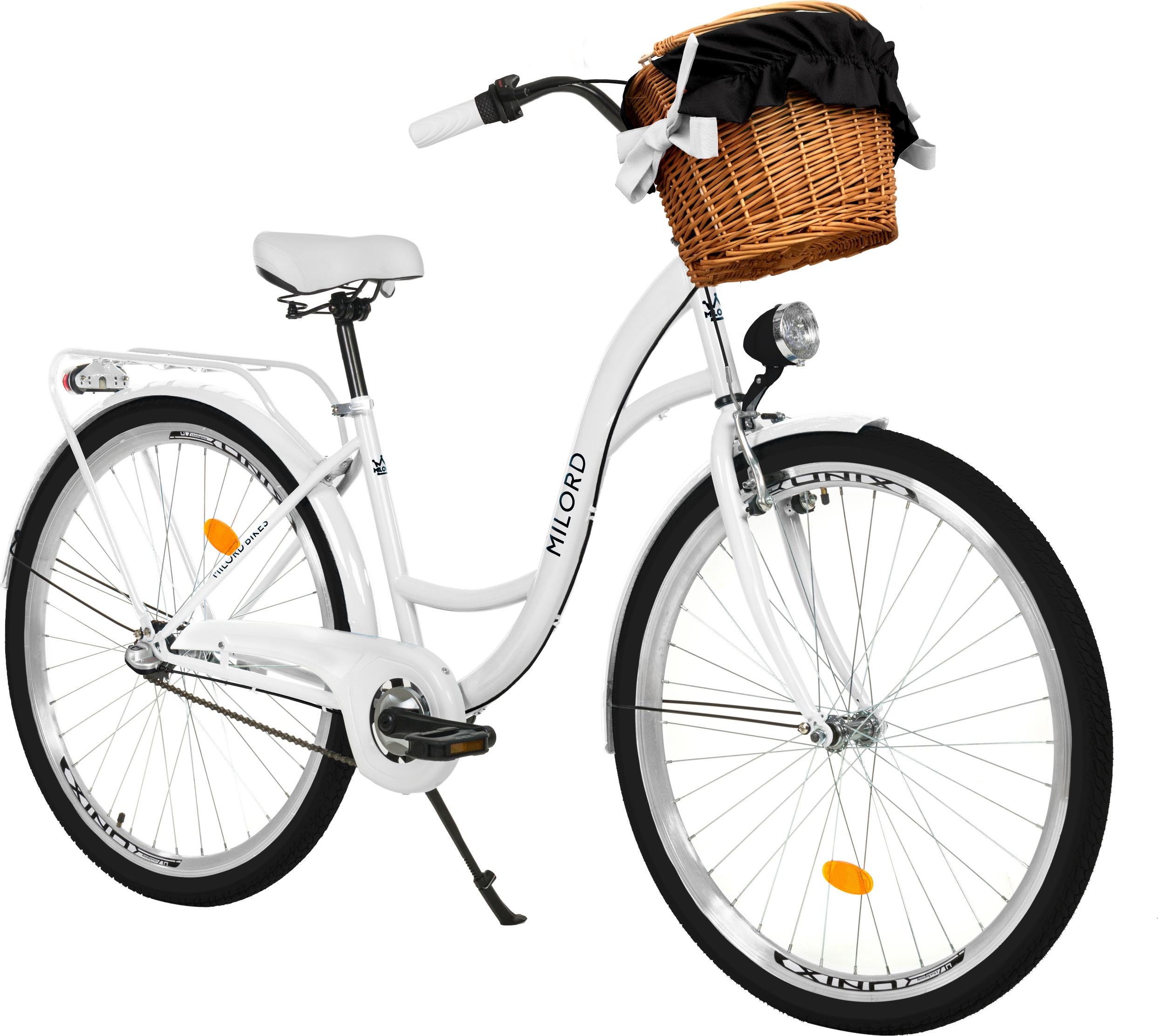 Milord Komfort Stadtfahrrad Fahrrad mit Weidenkorb Damenfahrrad, 28 Zoll, Weiß, 3-Gang