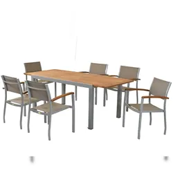 Merxx Naxos Set 7tlg., 6 Stapelsessel, 1 AZ-Tisch 150(200) x 90 cm, Aluminium/Textil/Akazie