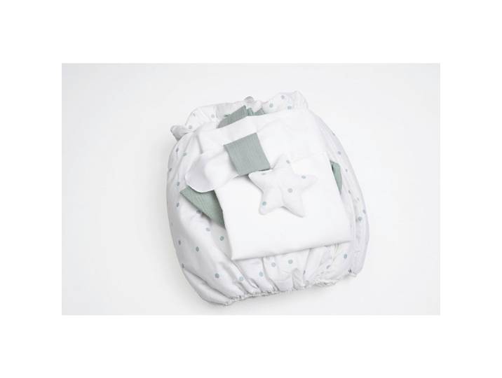 Mionido Stubenwagenset Textile Ausstattung Punkte, Waldgrün, Kunststoff, 4-teilig, 130x180 cm, Babymöbel, Babybetten, Stubenwagen & Babywiegen, Stubenwagen