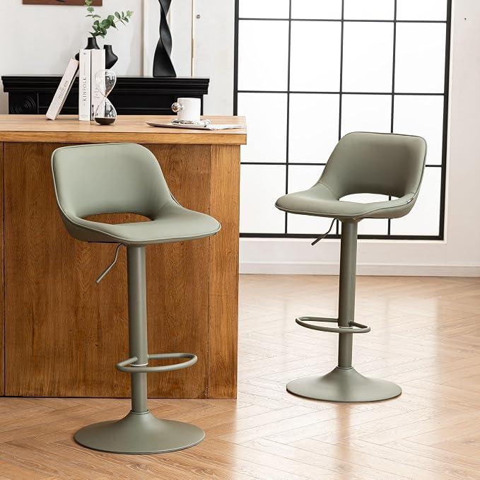 Barhocker 2er Set, Barstühle Bar Stool Höhenverstellbar Drehstuhl, Küchenstühle Tresenstuhl mit Hohler Rückenlehne, Hohe Barhocker für Bartheke Küche, Olivgrün