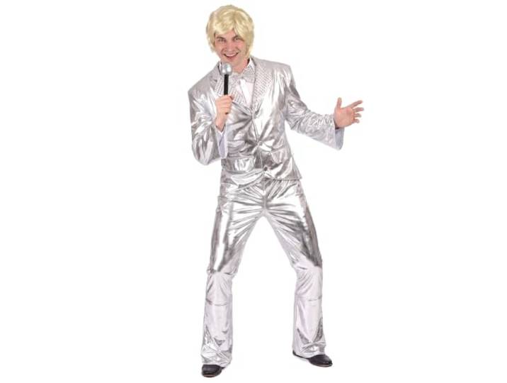 Generique - glanzend disco-kostuum zilver voor heren, medium, zilver