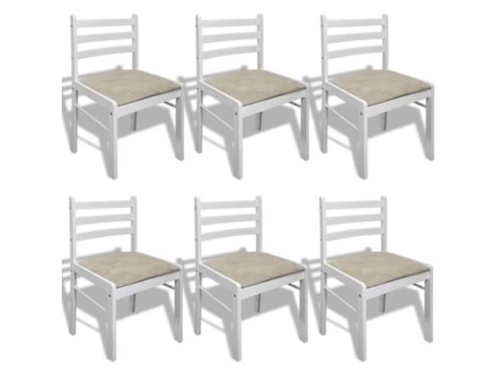 Jkghdrt Esszimmerstühle 6 STK. Weiß Massivholz und Samt Klassischer Stil,viereckige Rückenlehnen,gepolsterte Sitzflächen,Polyester,Gummibaumholz,maximal 110 kg pro Sitz