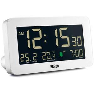 Braun Wecker BC10W weiß, digital, Thermometer, Datumsanzeige, Funkuhr