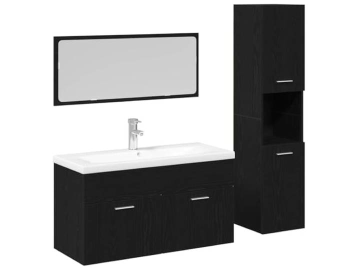 LMTYOENFG Badezimmermöbel-Set 4-teilig Schwarz Eichen-Optik Komplettes Badmöbel Set mit Spiegel Wandregal Schrank für aufgeräumten Stauraum im modernen Badezimmer.