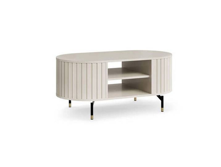 Milino Couchtisch, Schwarz, Gold, Kaschmir, Metall, oval, Rundrohr, 56x47x104.1 cm, Wohnzimmer, Wohnzimmertische, Couchtische, Couchtische Metall