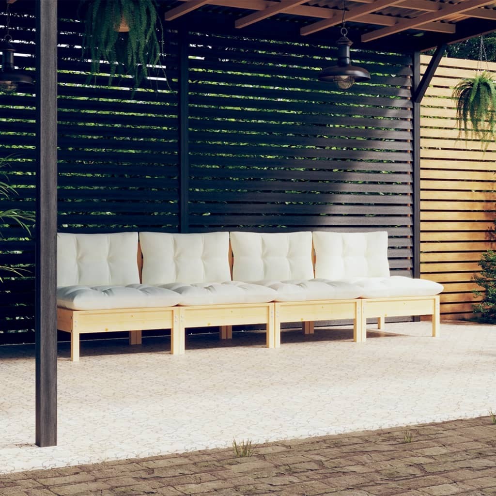 Maison Exclusive - 4-Sitzer-Gartensofa mit Creme Kissen Massivholz Kiefer