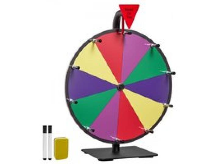 VEVOR Roue de loterie 304,8 mm, roue de la fortune rotative sur table à 10 emplacements avec support, roulette de fortune avec effaçable à sec et 2 marqueurs, 5 couleurs, pour fête, salon, carnaval