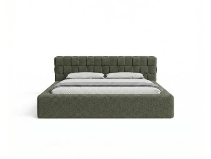 Chilly. Möbel Design Bett Cube - Geometrisches Polsterbett mit Stauraum, Lattenrost und stabilem Metallrahmen - 140x200 cm - Bouclé Grün