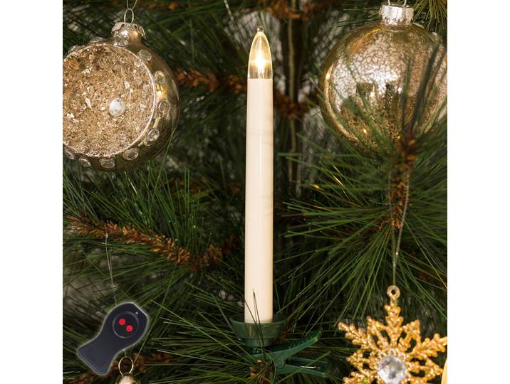 Konstsmide Christmas Christbaumkerzen LED kabellos, 16 cm, weiß 10-flg BAUMKERZEN, grün, Kunststoff, Lichterkette kabellos