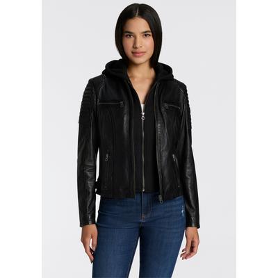 Bikerjacke MAURITIUS "SAMINA", Damen, Gr. S (36), schwarz, Obermaterial: 100% Schafsleder. Futter: 100% Baumwolle. Kapuze: 55% Baumwolle, 45% Polyester. Ärmelfutter: 100% Polyester, unifarben, sehr figurbetont kurz, mit Reißverschluss, Jacken,...
