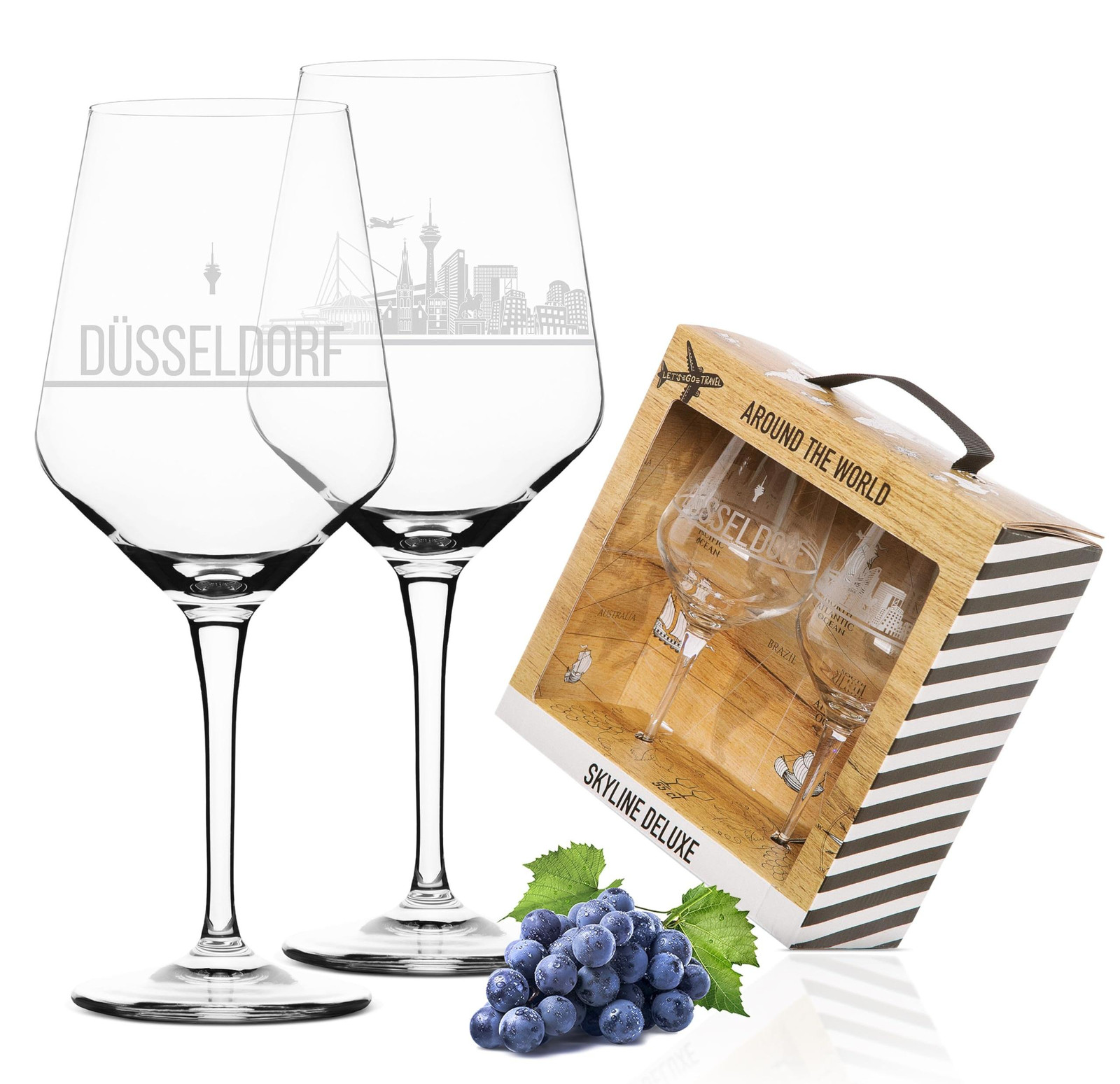 Dripio Wijnset Düsseldorf Skyline met 2 Kristallen Glazen