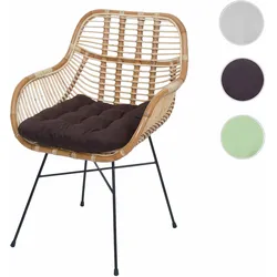 Esszimmerstuhl HWC-P17, Küchenstuhl Korbstuhl Rattansessel Rattanstuhl Stuhl, Kubu Rattan Metall ~ Polster braun