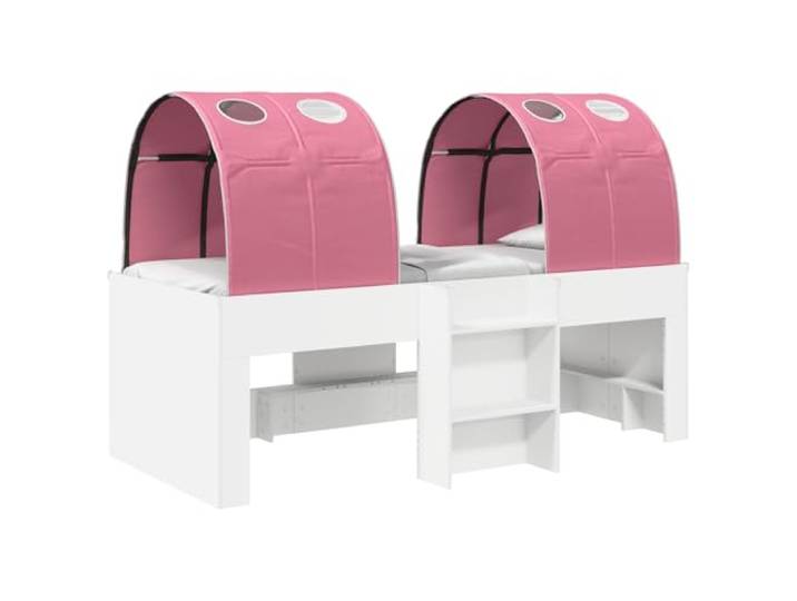 Keeushr Bett mit 3 STK. Weiß und Rosa Holzwerkstoff Stabile Lattenkonstruktion, gleichmäßige Gewichtsverteilung, minimalistisches Design, einfacher Aufbau, platzsparend für
